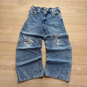 Levi's 94 Baggy Wide Leg Jeans Womens 29 Distressed Ripped Light Wash Y2K